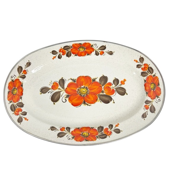 SANKO WARE Vintage "Show Pans" Serving Platter 1970's Porcelain Enameled Steel - Picture 1 of 5